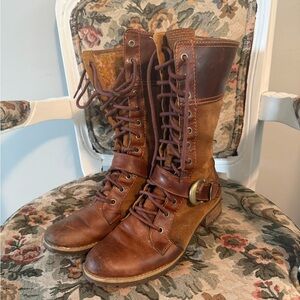 Timberland Brown Leather & Suede Lace-Up Combat Boots